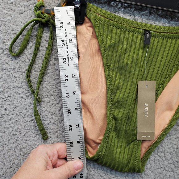 J.Crew Wide Rib Curved Waist Cheeky String Bikini Bottom Rings Green - Picture 3 of 8